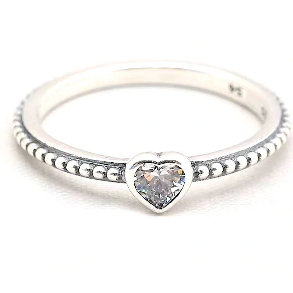 NEW Women's Milgrain 925 Sterling Silver Diamond Simulant Heart Ring, Size 9‎
